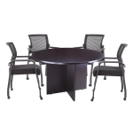 Boss Office Products 47in Round Table And Mesh Guest Chairs With Casters Set, Mocha/Black