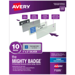 Avery The Mighty Badge Magnetic Badges For Inkjet Printers, 1in x 3in, Silver, Pack Of 10 Badges