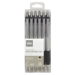 Office Depot Brand Advanced Ink Retractable Ballpoint Pens, Bold Point, 1.2 mm, Silver Barrel, Black Ink, Pack Of 12