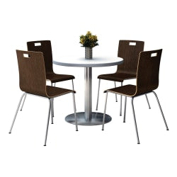 KFI Studios Jive Round Pedestal Table With 4 Stacking Chairs, 29inH x 36inW x 36inD, Espresso/Crisp Linen