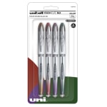 uni-ball Vision Elite Liquid Ink Rollerball Pens, Bold Point, 0.8 mm, White Barrels, Assorted Ink Colors, Pack Of 4