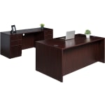 Boss Office Products Holland Suite Desk And Credenza With Dual File Storage Pedestals, Mahogany