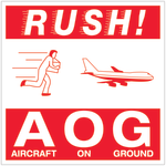 Tape Logic Preprinted Shipping Labels, DL1376, Rush AOG - Aircraft On Ground, Square, 4in x 4in, Red/White, Roll Of 500