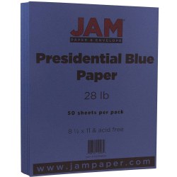 JAM Paper Color Multi-Use Printer & Copy Paper, Presidential Blue, Letter (8.5in x 11in), 50 Sheets Per Pack, 28 Lb