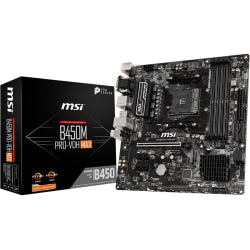 MSI B450M PRO-VDH MAX Desktop Motherboard - AMD B450 Chipset - Socket AM4 - Micro ATX - 64 GB DDR4 SDRAM Maximum RAM - DIMM, UDIMM - 4 x Memory Slots - Gigabit Ethernet - HDMI - 4 x SATA Interfaces