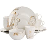 Gibson Home Seasoned Gold Fine Ceramic Dinnerware Set, White