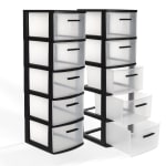 Inval Eclypse 5-Drawer Storage Cabinets, 39inH x 13inW x 15inD, Black/Clear, Pack Of 2 Cabinets