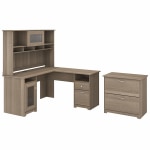 Bush Furniture Cabot 60inW L-Shaped Computer Desk With Hutch And Lateral File Cabinet, Ash Gray, Standard Delivery