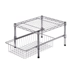 Honey-Can-Do Adjustable Cabinet Organizer With Shelf And Basket, 11inH x 14 3/4inW x 17 3/4inD, Chrome