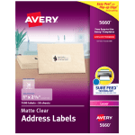 Avery Matte Address Labels With Sure Feed Technology, 5660, Rectangle, 1in x 2-5/8in, Clear, Pack Of 1,500