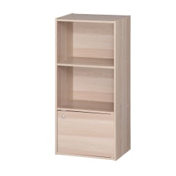 IRIS 35inH 3-Tier Storage-Shelf With Door, Light Brown