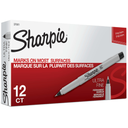 Sharpie Permanent Ultra-Fine Point Markers, Black, Pack Of 12 Markers