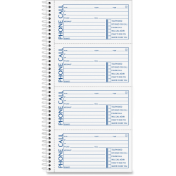 TOPS Second Nature Spiralbound Phone Call Book, 2-Part, 5 1/2in x 11in, 60% Recycled, White/Blue