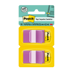 Post-it Flags, 1in x 1 -11/16in, Purple, 50 Flags Per Pad, Pack Of 2 Pads