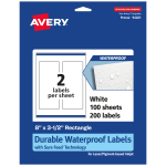 Avery Waterproof Permanent Labels With Sure Feed, 94261-WMF100, Rectangle, 8in x 3-1/2in, White, Pack Of 200