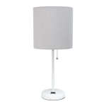 Creekwood Home Oslo Power Outlet Metal Table Lamp, 19-1/2inH, Gray Shade/White Base