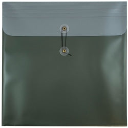 JAM Paper Plastic 13in x 13in Poly Envelopes, Button And String Closure, 13in x 13in, Metallic Dark Green, Pack Of 12