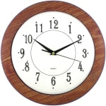 Timekeeper 11in Round Dark Woodgrain w/ White Face, Woodgrain - Analog - Quartz - Woodgrain, Brown, Faux Wood