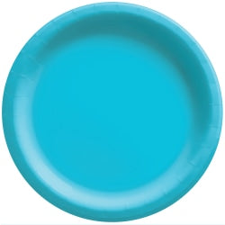 Amscan Round Paper Plates, Caribbean Blue, 10in, 50 Plates Per Pack, Case Of 2 Packs