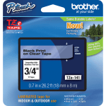 Brother TZe-141 Black-On-Clear Tape, 0.75in x 26.2ft