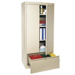 Sandusky Full-Height Steel Storage Cabinet With Drawer, 64inH x 30inW x 18inD, Putty