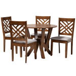 Baxton Studio Elise Dining Set, 29-15/16inH x 35-7/16inW x 35-7/16inD, Gray/Walnut