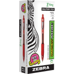 Zebra Pen Z-Grip Retractable Ballpoint Pens, Pack Of 12, Medium Point, 1.0 mm, Red Barrel, Red Ink