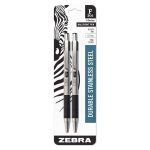 Zebra Pen BCA F-301 Ballpoint Pens, Pack Of 2, Fine Point, 0.7 mm, Silver Barrel, Black Ink