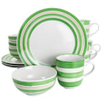 Gibson Home Sunset Stripes 12-Piece Dinnerware Set, Green