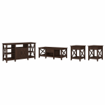 Bush Furniture Key West Tall TV Stand With Coffee Table And Set Of 2 End Tables, Bing Cherry, Standard Delivery