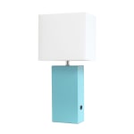 Lalia Home Lexington Table Lamp With USB Charging Port, 21inH, White/Aqua