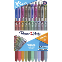 Paper Mate InkJoy Gel Pens, Pack Of 36, Medium Point, 0.7 mm, Assorted Colors