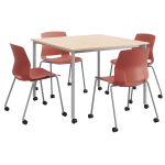 KFI Studios Dailey Square Dining Set With Caster Chairs, Natural/Silver/Coral