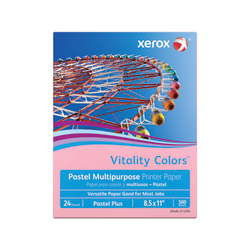 Xerox Vitality Colors Pastel Plus Color Multi-Use Printer & Copy Paper, Pink, Letter (8.5in x 11in), 500 Sheets Per Ream, 24 Lb, 30% Recycled