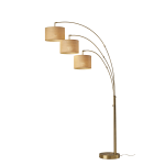 Adesso Bowery 3-Arm Arc Lamp, 82inH, Natural/Beige Shade/Antique Brass Base