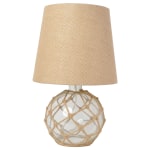 Elegant Designs Buoy Netted Glass Table Lamp, 15-1/4inH, Burlap Shade/Clear Base