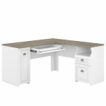 Bush Business Furniture Fairview 60inW L-Shaped Corner Desk With Drawers And Storage Cabinet, Shiplap Gray/Pure White, Standard Delivery