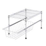 Honey-Can-Do Adjustable Cabinet Organizer With Shelf And Basket, 10 1/2inH x 11 3/4inW x 17 1/2inD, Chrome