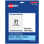 Avery Permanent Labels With Sure Feed, 94054-WMP50, Oval, 1-1/8in x 2-1/4in, White, Pack Of 1,050