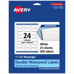 Avery Waterproof Permanent Labels With Sure Feed, 94220-WMF25, Rectangle, 1in x 2in, White, Pack Of 600