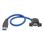 Tripp Lite 1ft USB 3.0 Superspeed Panel Mount Type-A Extension Cable M/F -640 MB/s - Extension Cable - 1ft - 1 x Type A Male USB - 1 x Type A Female USB - Nickel Plated, Gold-plated Contacts - Shielding - Blue