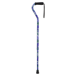 DMI Designer Adjustable Offset-Handle Aluminum Cane, 30in - 39in, Purple Flower