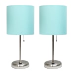 LimeLights Stick Lamps, 19-1/2inH, Aqua Shade/Brushed Steel Base, Set Of 2 Lamps