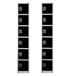 Alpine 6-Tier Steel Lockers, 72inH x 12inW x 12inD, Black, Pack Of 2 Lockers