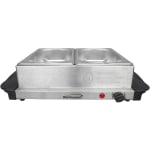 Brentwood BF-215 3-Quart 2-Pan Buffet Server And Warming Tray, 7in x 11in, Silver/Black