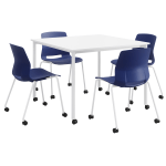 KFI Studios Dailey Square Dining Set With Caster Chairs, White/Navy