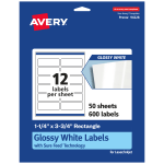 Avery Glossy Permanent Labels With Sure Feed, 94228-WGP50, Rectangle, 1-1/4in x 3-3/4in, White, Pack Of 600