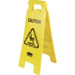 Rubbermaid Commercial Multi-Lingual Caution Floor Sign - 6 / Carton - Caution, Cuidado, Attention Print/Message - 11in Width x 25in Height x 12in Depth - Rectangular Shape - Hanging - Double Sided - Foldable, Lightweight, Durable, Multilingual