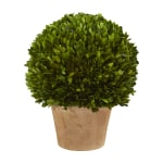 Nearly Natural Boxwood Ball 15inH Plastic Preserved Plant With Planter, 15inH x 12inW x 12inD, Green