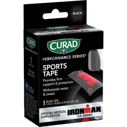 CURAD IRONMAN Performance Series Sports Tape, 1-1/2in x 10 Yd, Black/Red, Pack Of 24 Rolls